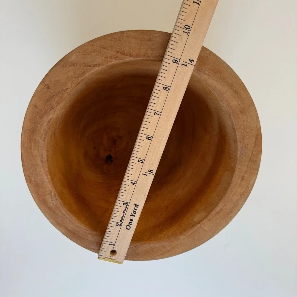 Modern Medium Solid Wood Salad Bowl w/ Servers – Heavy – Natural Finish